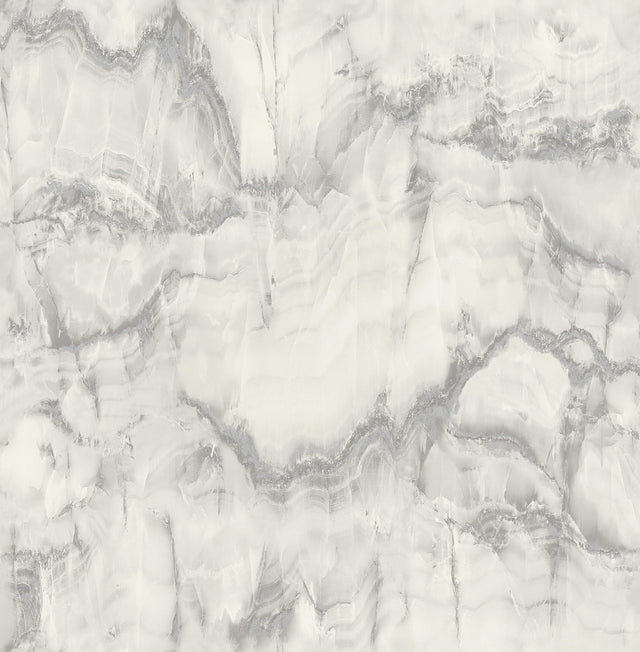 Aura Silver Marble Wallpaper with Metallic Abstract Stone Motif - Fine Decor M1584