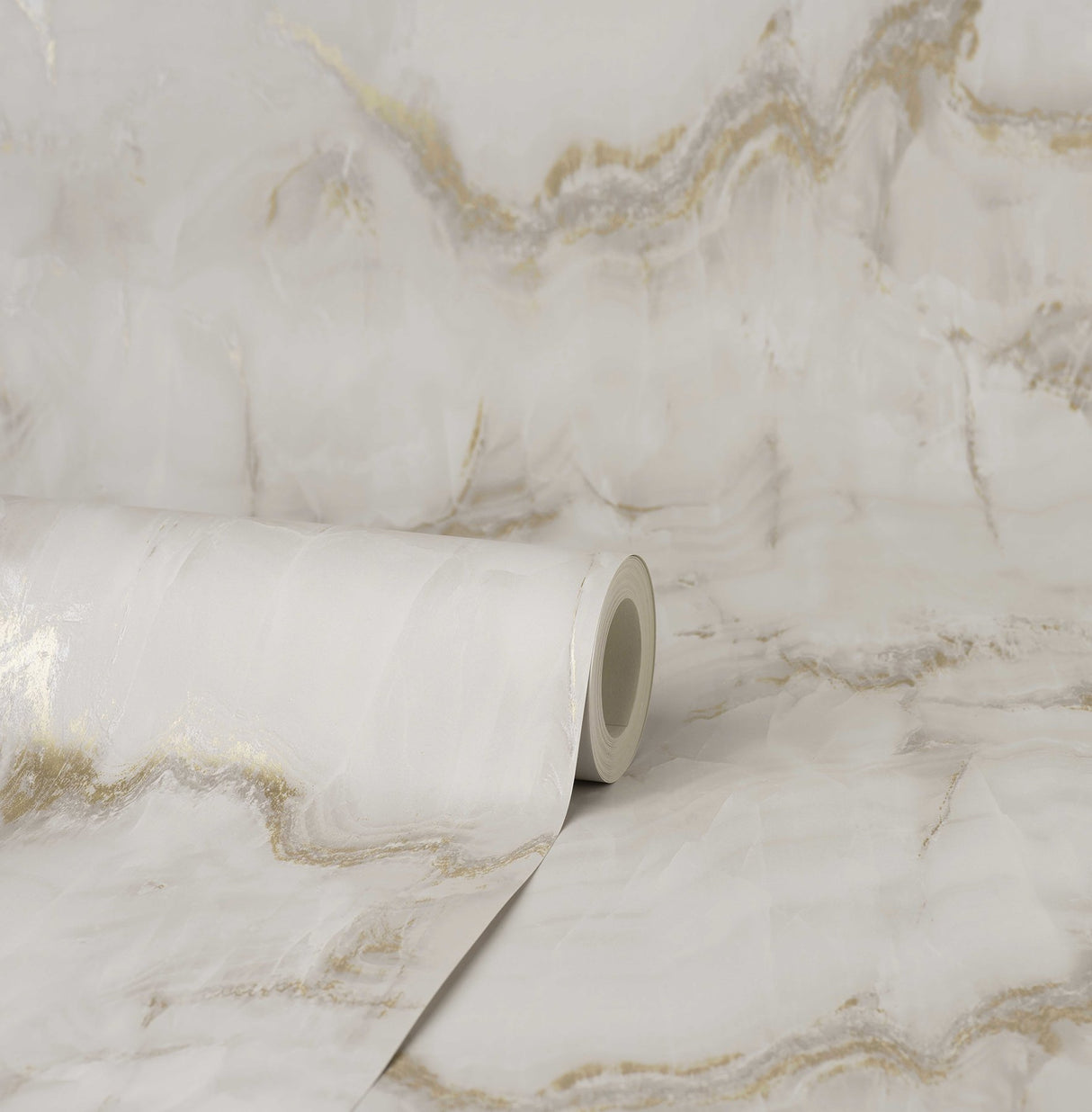 Aura Gold Marble Wallpaper with Metallic Abstract Stone Pattern - Fine Decor M1585