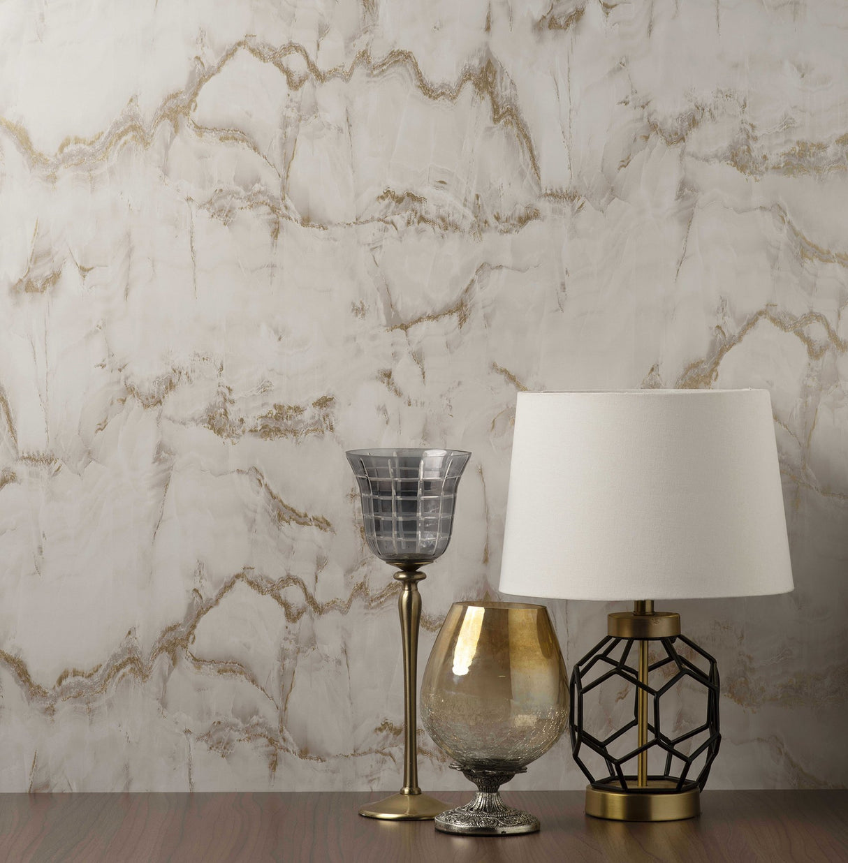 Aura Gold Marble Wallpaper with Metallic Abstract Stone Pattern - Fine Decor M1585