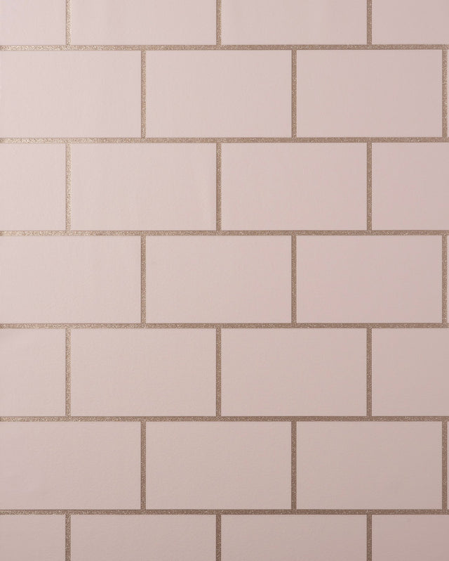 Metro Rose Gold Tile Wallpaper with Abstract Subway Tile Pattern - Fine Decor M1635