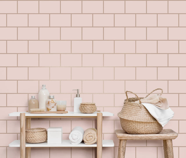 Metro Rose Gold Tile Wallpaper with Abstract Subway Tile Pattern - Fine Decor M1635
