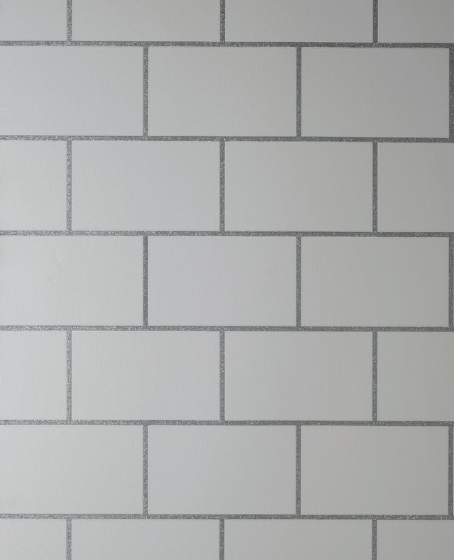 Metro White Tile Wallpaper with Abstract Tile Pattern, Feature Wall Style - Fine Decor M1637