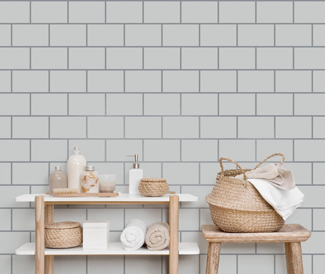Metro White Tile Wallpaper with Abstract Tile Pattern, Feature Wall Style - Fine Decor M1637