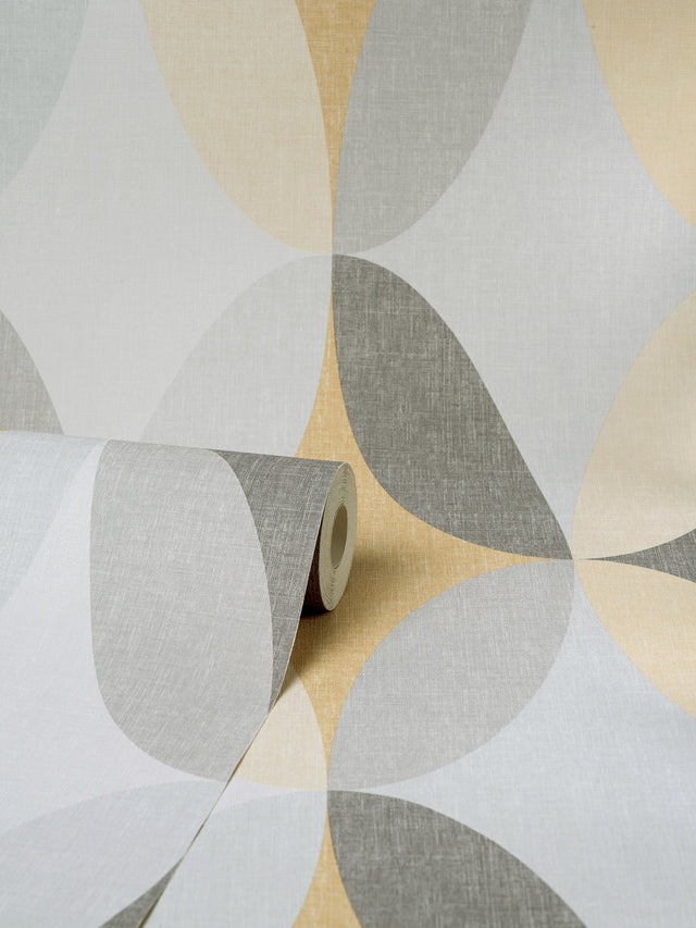 Kirby Mustard Oval Geo Wallpaper with Geometric Retro Motif - Fine Decor M1641