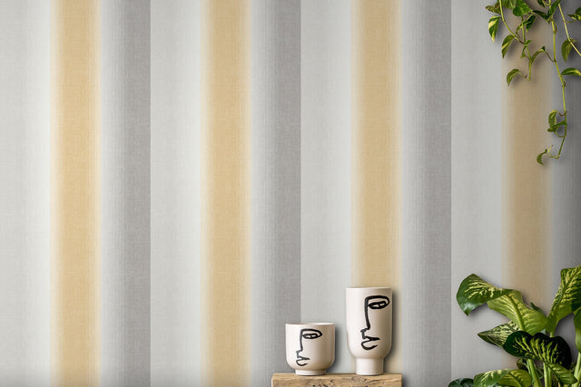 Kirby Mustard Stripe Wallpaper with Ombre Stripes - Fine Decor M1645