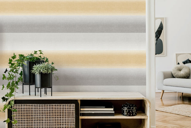 Kirby Mustard Stripe Wallpaper with Ombre Stripes - Fine Decor M1645