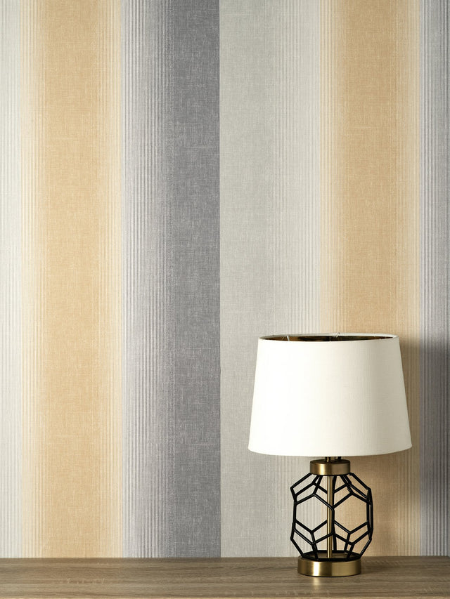 Kirby Mustard Stripe Wallpaper with Ombre Stripes - Fine Decor M1645