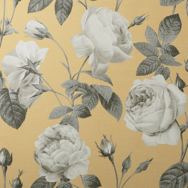 Eeden Mustard Floral Wallpaper with Vintage Botanical Rose Pattern - Fine Decor M1646