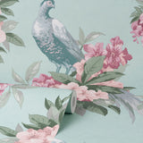 Golden Pheasant Aqua Floral Wallpaper with Botanical Bird Motif - Brewster M1663