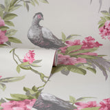 Golden Pheasant Rose Floral Wallpaper with Farmhouse Birds and Blooms - Brewster M1664
