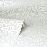 Salix Silver Leaf Wallpaper with Botanical Leaf Pattern, Traditional Non Woven - Brewster M1666