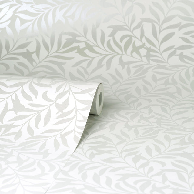 Salix Silver Leaf Wallpaper with Botanical Leaf Pattern, Traditional Non Woven - Brewster M1666