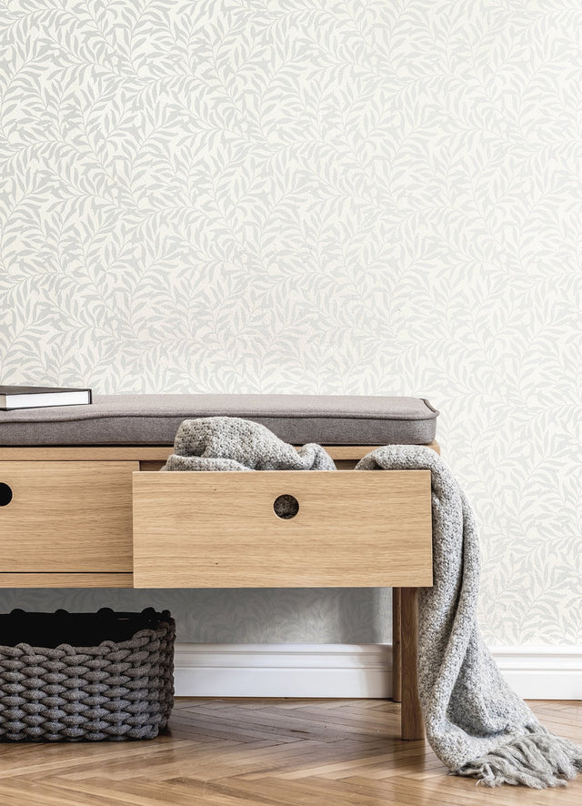 Salix Silver Leaf Wallpaper with Botanical Leaf Pattern, Traditional Non Woven - Brewster M1666
