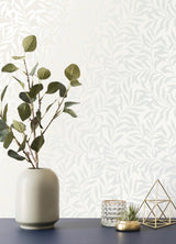 Salix Silver Leaf Wallpaper with Botanical Leaf Pattern, Traditional Non Woven - Brewster M1666