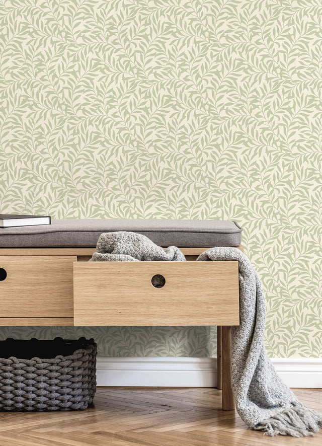 Salix Sage Leaf Wallpaper with Botanical Leaf Pattern - Brewster M1667