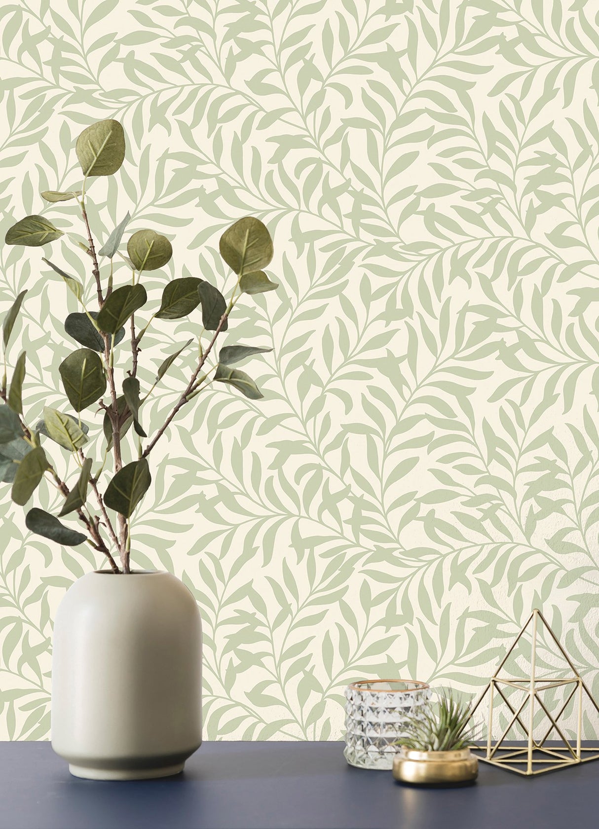 Salix Sage Leaf Wallpaper with Botanical Leaf Pattern - Brewster M1667