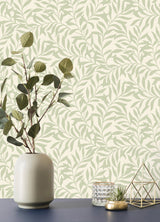 Salix Sage Leaf Wallpaper with Botanical Leaf Pattern - Brewster M1667
