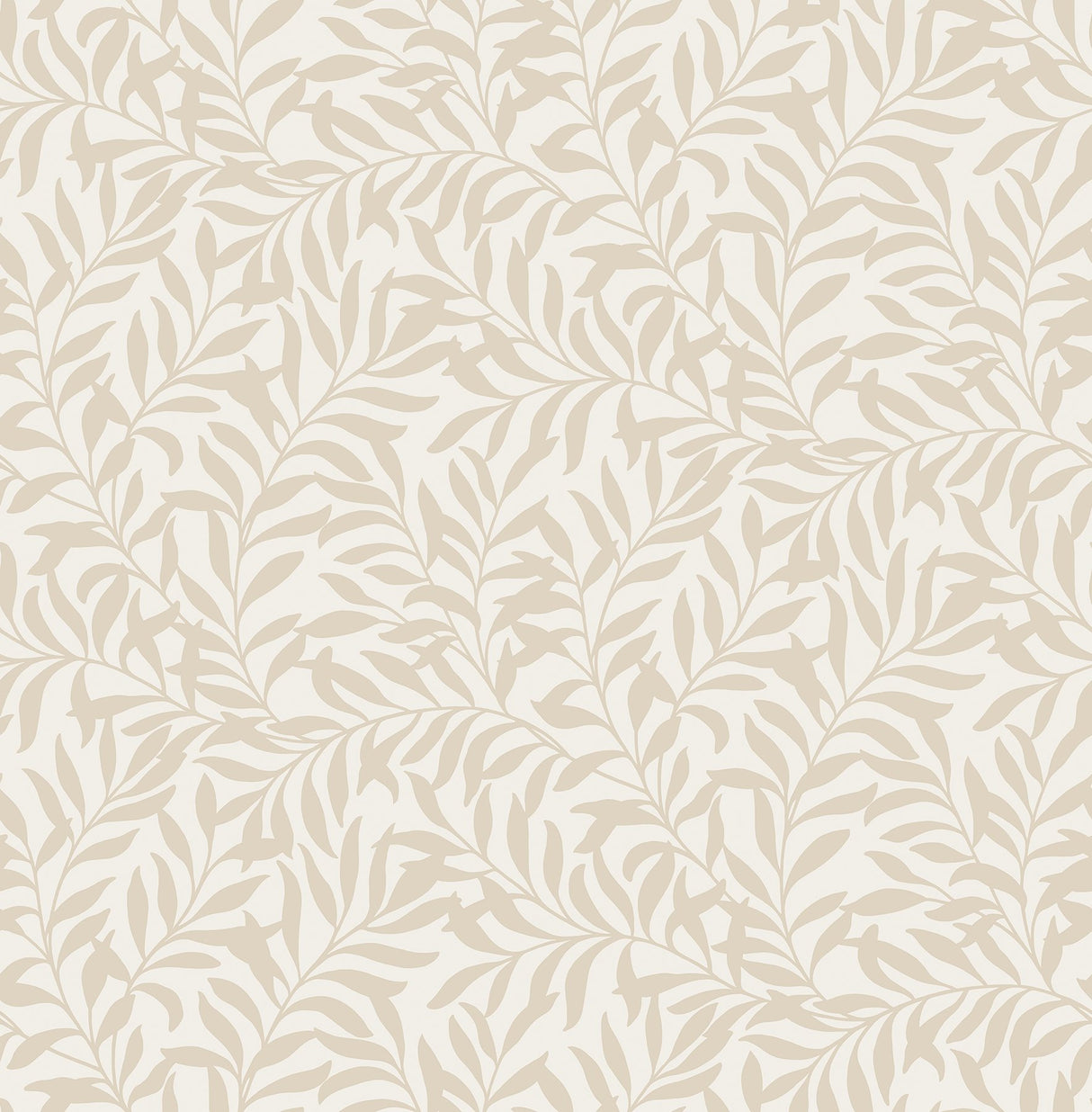 Salix Beige Leaf Wallpaper with Botanical Leaves Pattern, Traditional Unpasted Non Woven - Brewster M1668