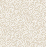 Salix Beige Leaf Wallpaper with Botanical Leaves Pattern, Traditional Unpasted Non Woven - Brewster M1668