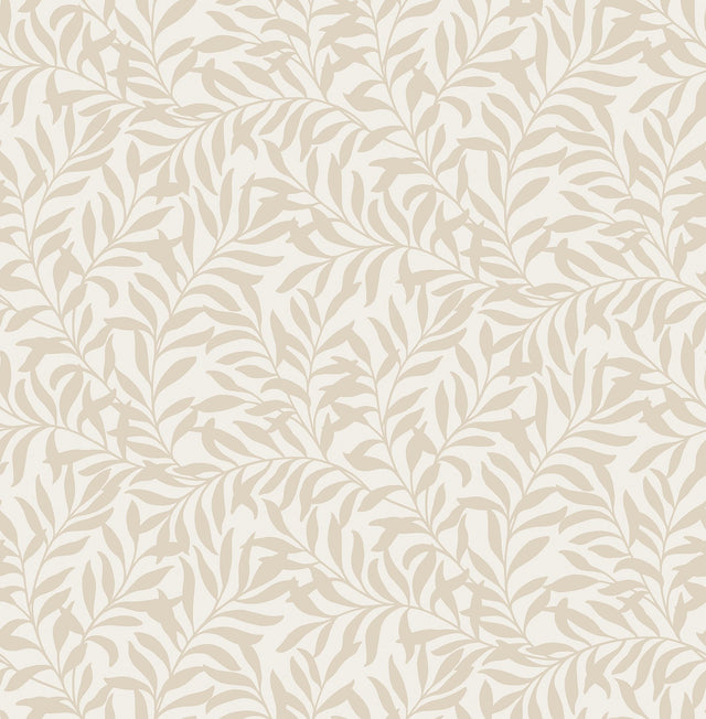 Salix Beige Leaf Wallpaper with Botanical Leaves Pattern, Traditional Unpasted Non Woven - Brewster M1668