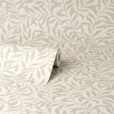 Salix Beige Leaf Wallpaper with Botanical Leaves Pattern, Traditional Unpasted Non Woven - Brewster M1668