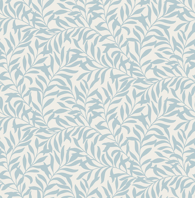 Salix Light Blue Leaf Wallpaper with Botanical Leaves Pattern, Traditional Unpasted Non Woven - Brewster M1669