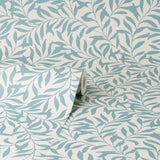 Salix Light Blue Leaf Wallpaper with Botanical Leaves Pattern, Traditional Unpasted Non Woven - Brewster M1669