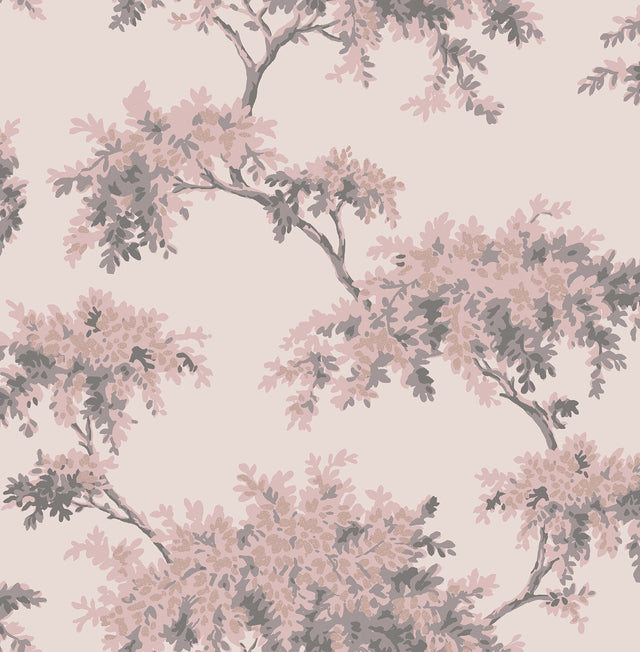 Ashdown Pink Tree Wallpaper with Botanical Trees Pattern, Modern Unpasted Non Woven - Brewster M1670