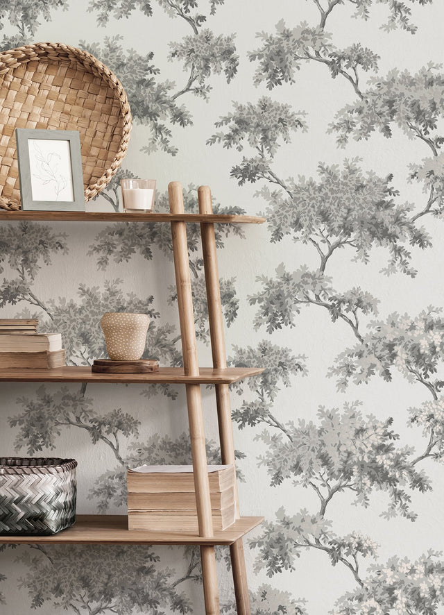 Ashdown Grey Tree Wallpaper with Modern Botanical Trees Pattern - Brewster M1671