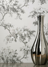 Ashdown Grey Tree Wallpaper with Modern Botanical Trees Pattern - Brewster M1671