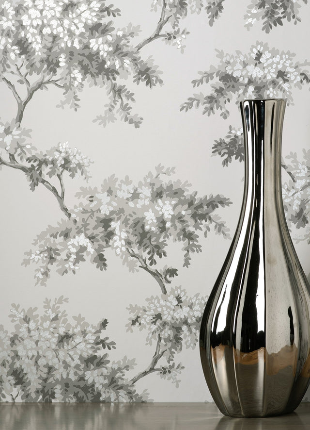 Ashdown Grey Tree Wallpaper with Modern Botanical Trees Pattern - Brewster M1671