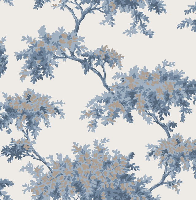 Ashdown Dark Blue Tree Wallpaper with Botanical Trees Pattern, Modern Unpasted Non Woven - Brewster M1672