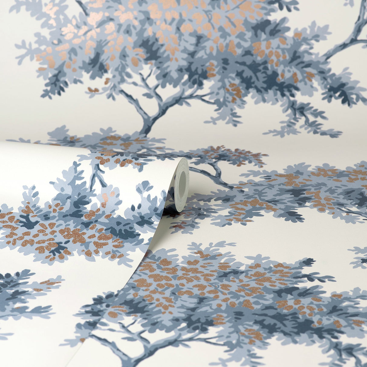 Ashdown Dark Blue Tree Wallpaper with Botanical Trees Pattern, Modern Unpasted Non Woven - Brewster M1672