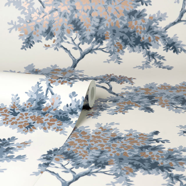 Ashdown Dark Blue Tree Wallpaper with Botanical Trees Pattern, Modern Unpasted Non Woven - Brewster M1672