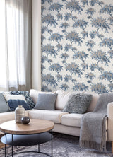 Ashdown Dark Blue Tree Wallpaper with Botanical Trees Pattern, Modern Unpasted Non Woven - Brewster M1672