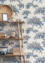 Ashdown Dark Blue Tree Wallpaper with Botanical Trees Pattern, Modern Unpasted Non Woven - Brewster M1672