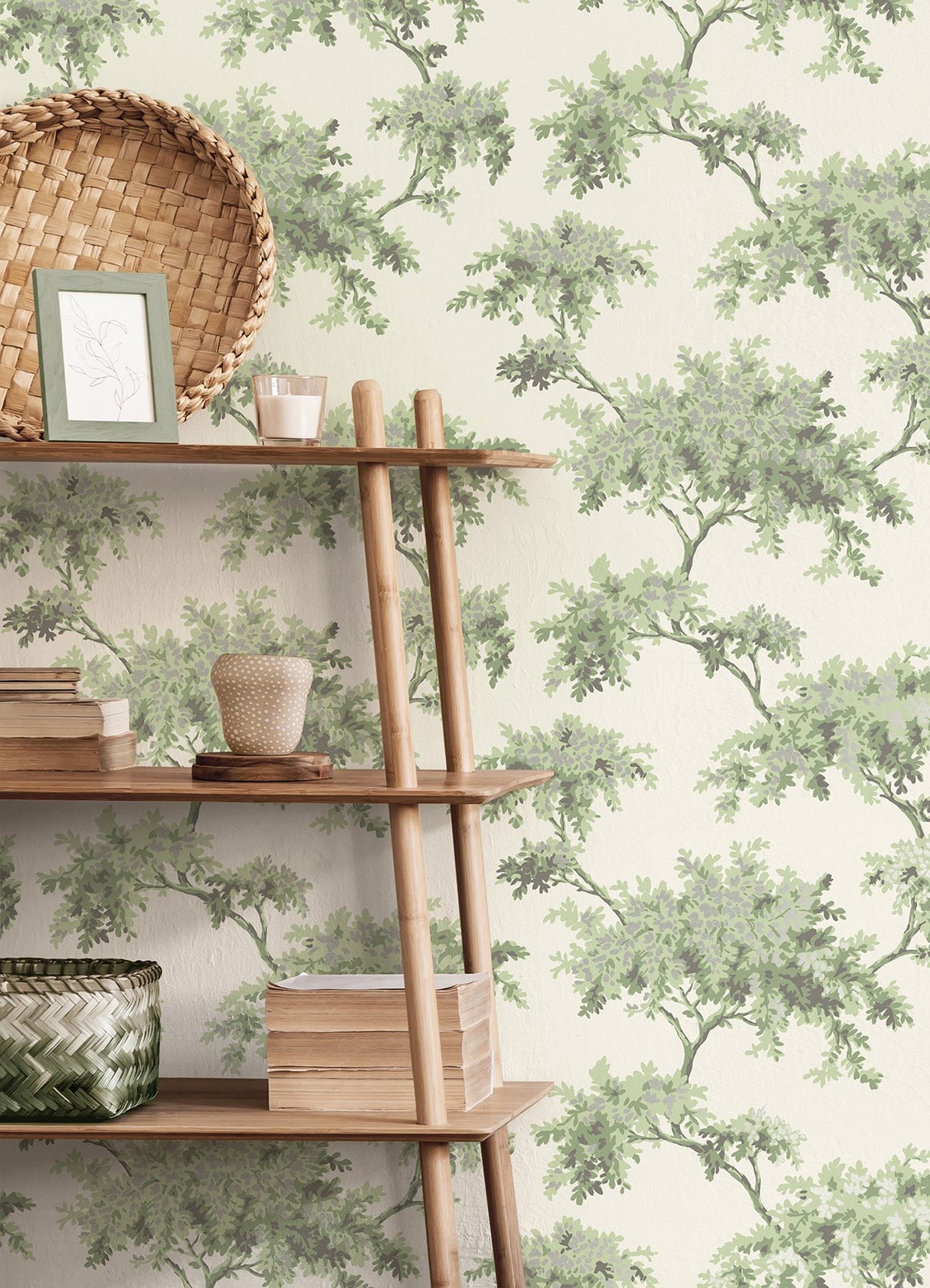 Ashdown Sage Tree Wallpaper with Botanical Trees Pattern, Modern Non Woven Unpasted - Brewster M1674