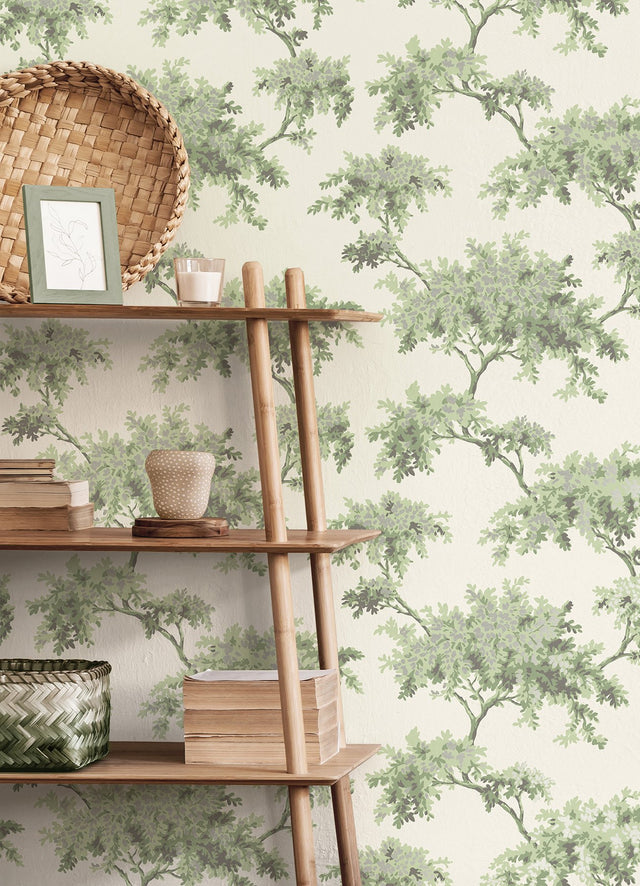 Ashdown Sage Tree Wallpaper with Botanical Trees Pattern, Modern Non Woven Unpasted - Brewster M1674