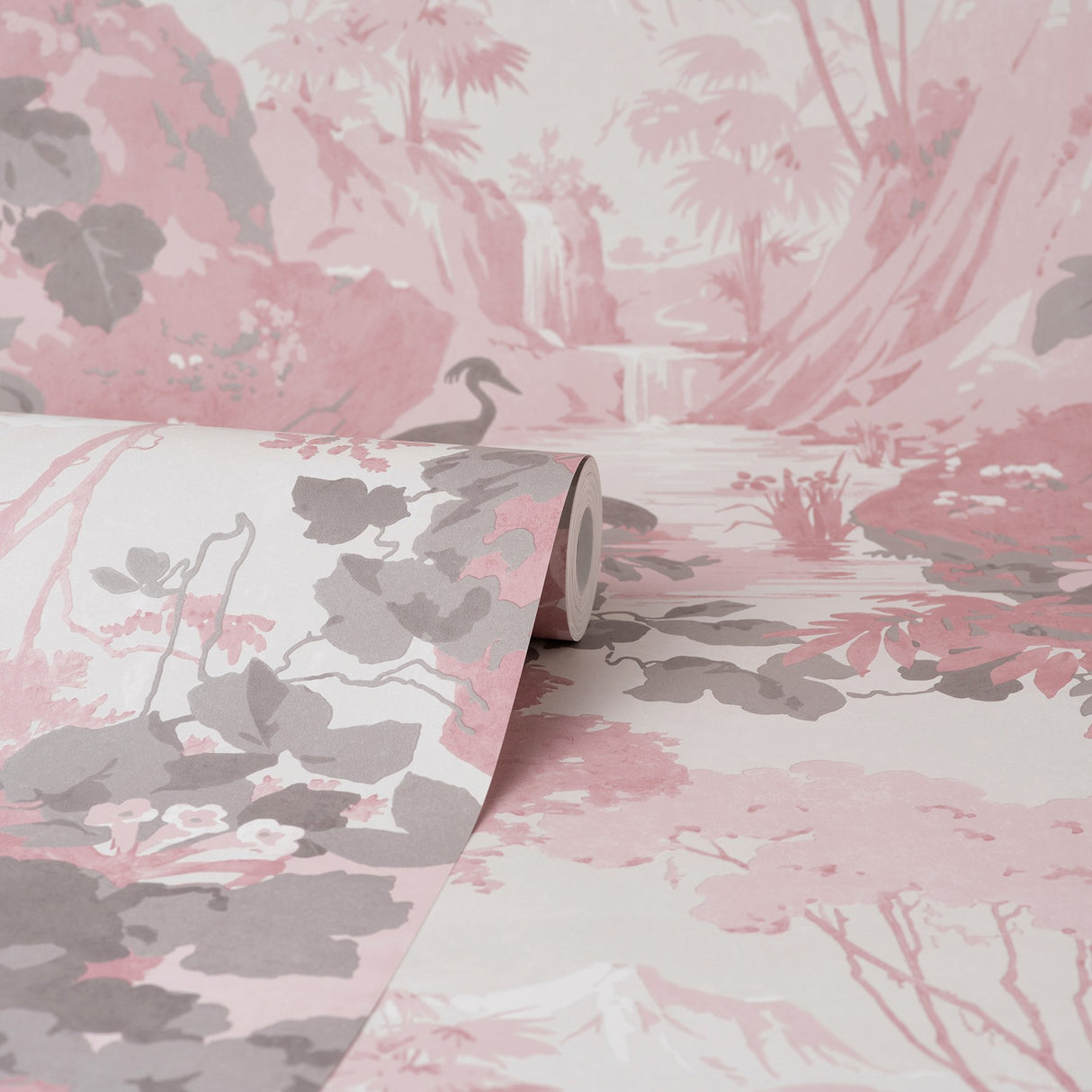 Eeden Pink Crane Lagoon Wallpaper with Botanical Birds Mural - Brewster M1676