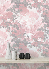 Eeden Pink Crane Lagoon Wallpaper with Botanical Birds Mural - Brewster M1676