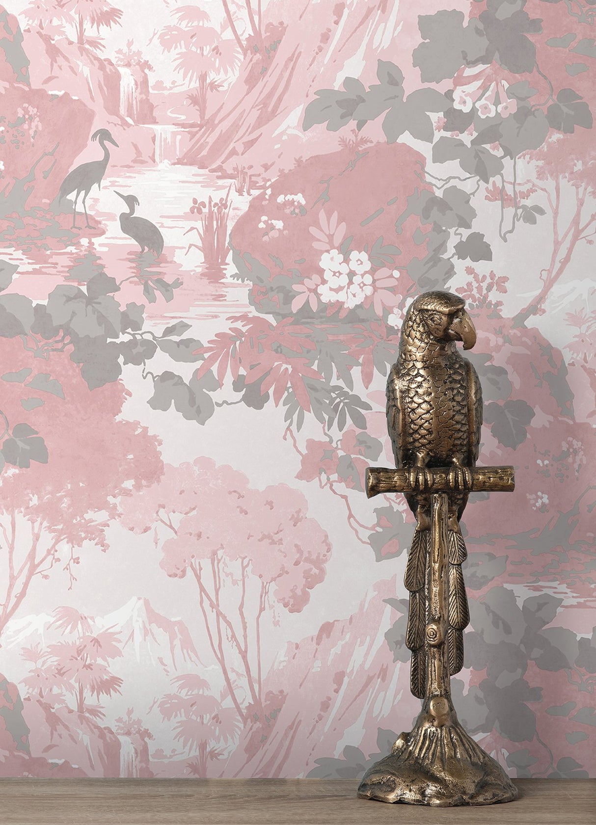 Eeden Pink Crane Lagoon Wallpaper with Botanical Birds Mural - Brewster M1676