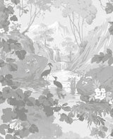 Eeden Grey Crane Lagoon Wallpaper with Botanical Birds Feature Wall - Brewster M1677