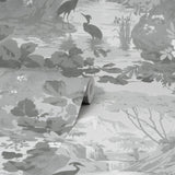 Eeden Grey Crane Lagoon Wallpaper with Botanical Birds Feature Wall - Brewster M1677