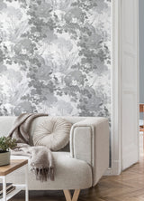 Eeden Grey Crane Lagoon Wallpaper with Botanical Birds Feature Wall - Brewster M1677