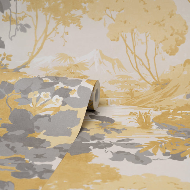 Eeden Crane Lagoon Mustard Botanical Feature Wall Wallpaper - Brewster M1678