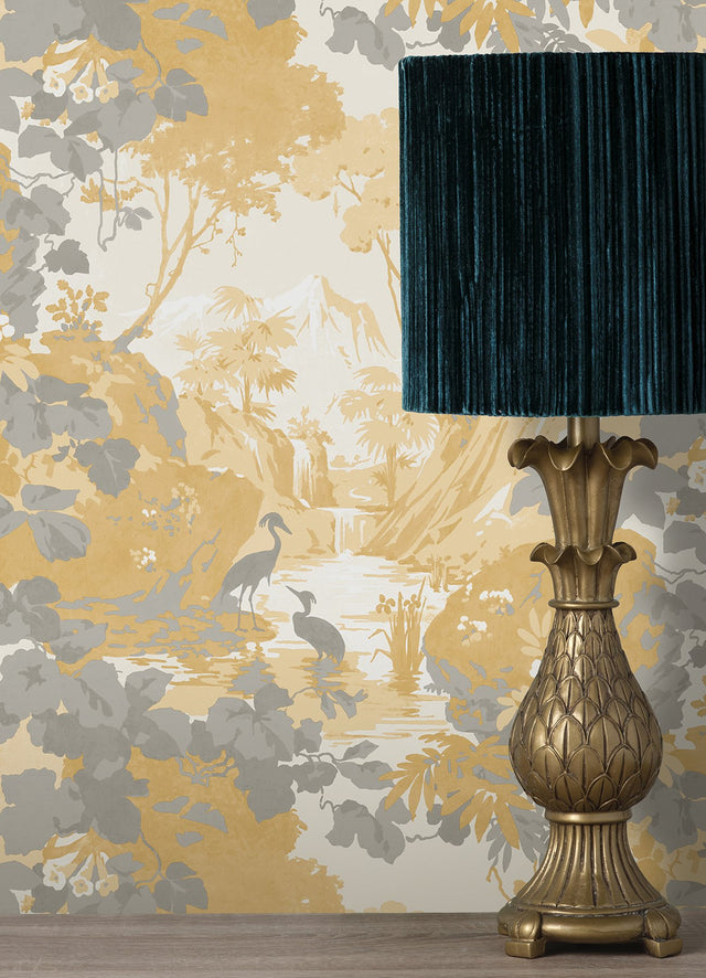 Eeden Crane Lagoon Mustard Botanical Feature Wall Wallpaper - Brewster M1678