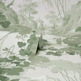 Eeden Crane Lagoon Sage Wallpaper with Botanical Birds Scenic Feature Wall - Brewster M1679