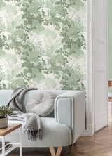 Eeden Crane Lagoon Sage Wallpaper with Botanical Birds Scenic Feature Wall - Brewster M1679