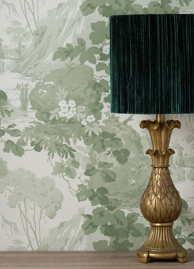 Eeden Crane Lagoon Sage Wallpaper with Botanical Birds Scenic Feature Wall - Brewster M1679
