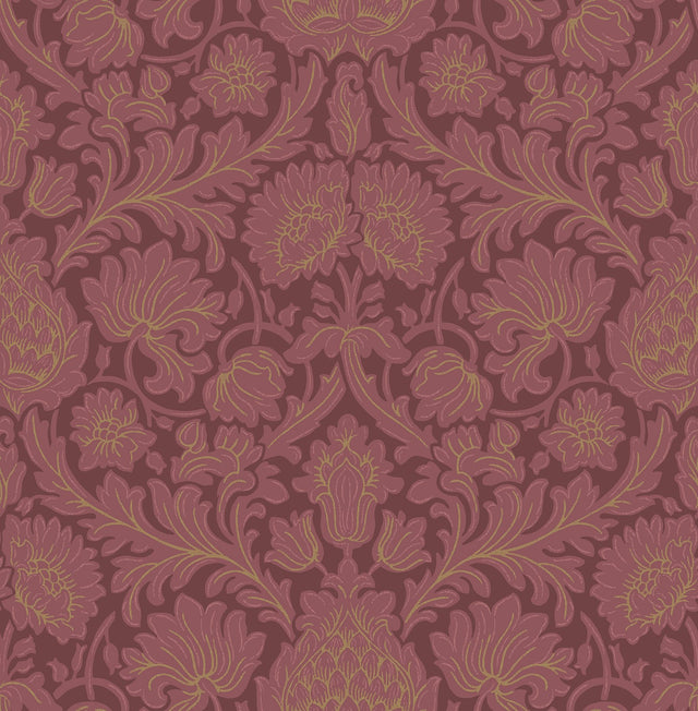 Bamburg Red Floral Wallpaper with Botanical Flower Motif - Brewster M1680
